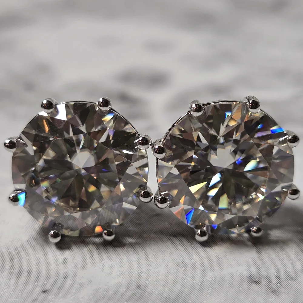 JUMBO 24ct Moissanite Stud Earrings 15mm D VVS1 925 Silver GRA Certified 8-Prong